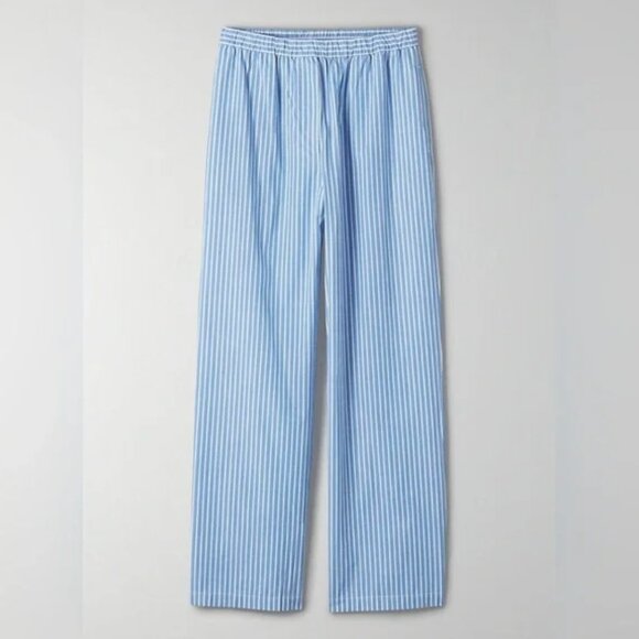 Aritzia Wilfred Free Boardwalk Pant Striped Cotton Poplin Trousers Blue White - Picture 1 of 4